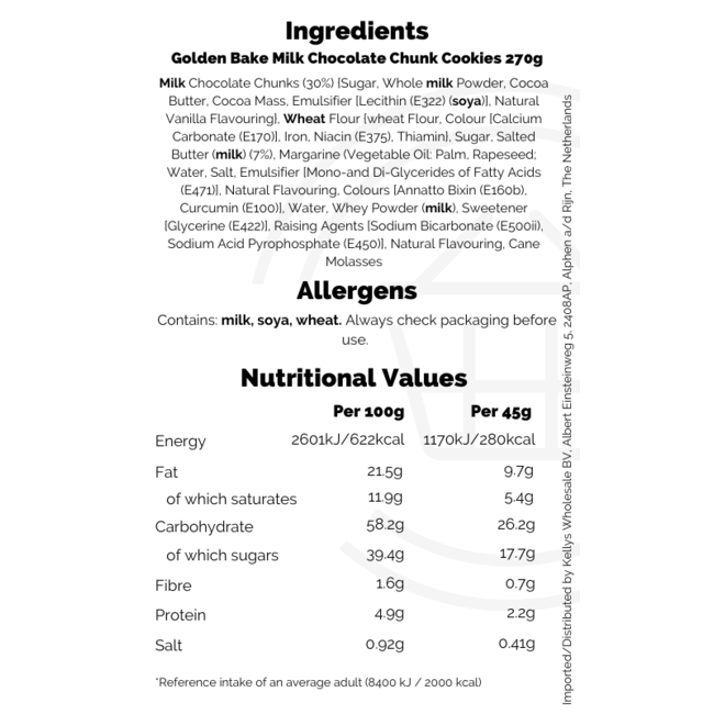 Golden Bake Milk Chocolate Chunk Cookies 270g