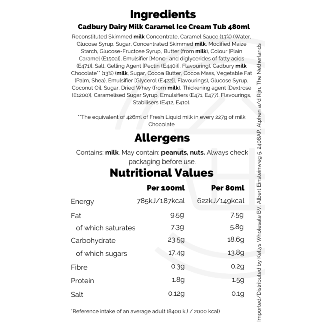 Cadbury Dairy Milk Caramel Ice Cream Tub 480ml