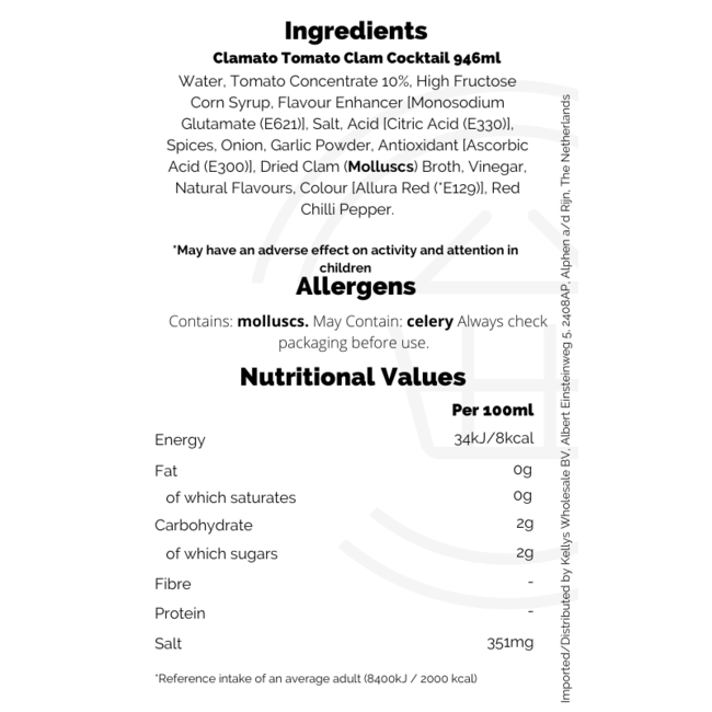 Clamato Tomato Clam Cocktail 946ml