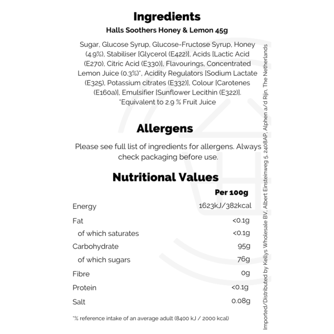 Halls Soothers Honey & Lemon 45g