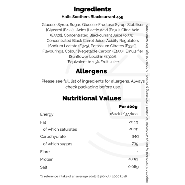 Halls Soothers Blackcurrant 45g