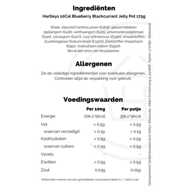 Hartleys 10 Cal Blueberry & Blackcurrant Jelly Pot 175g | BBD: 30-11-2025