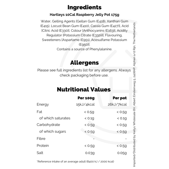 Hartleys 10 Cal Raspberry Jelly Pot 175g