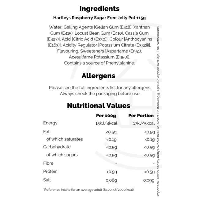 Hartleys No Added Sugar Raspberry Jelly Pot 115g – Gelatine-Dessert