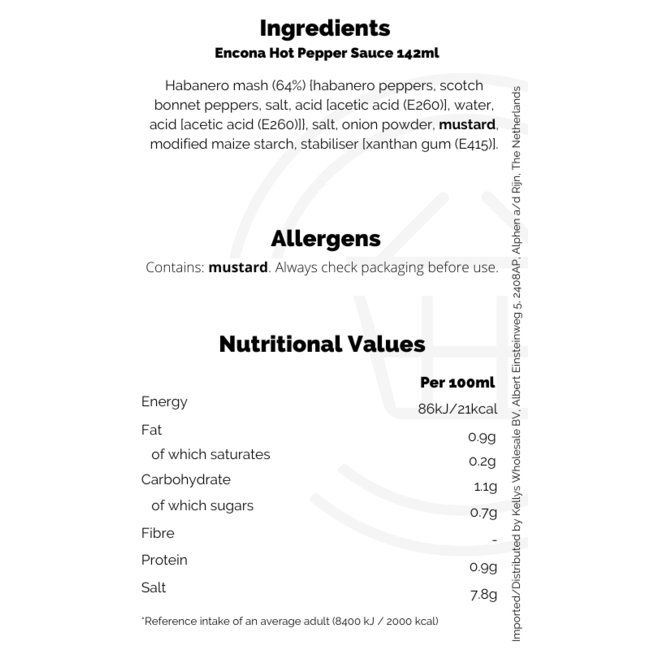 Encona Hot Pepper Sauce 142ml