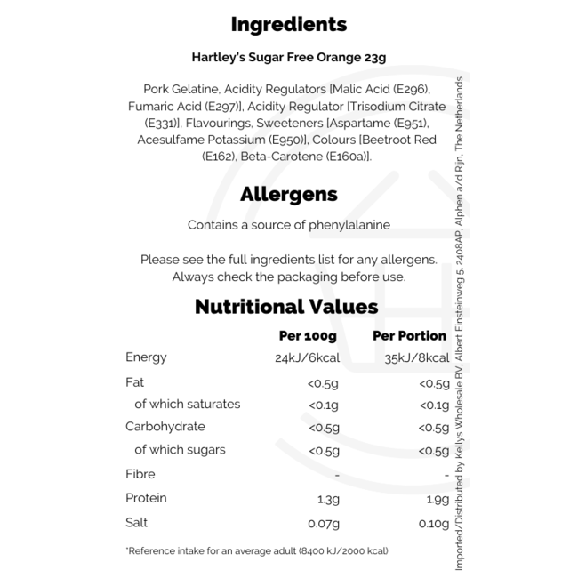 Hartleys Sugar-Free Jelly Orange 23g