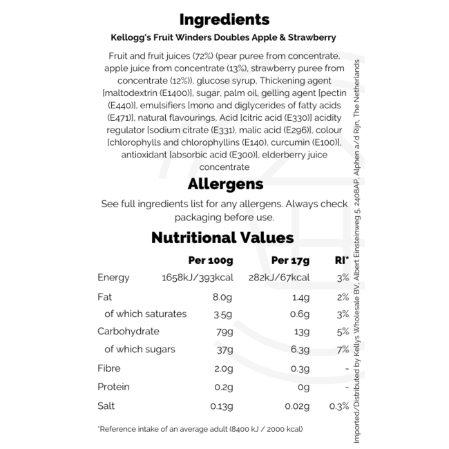 Kellogg's Fruit Winders Doubles Apple & Strawberry Rolls 5 x 17g