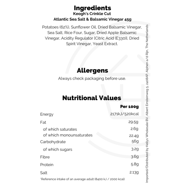 Keoghs Crinkle Atlantic Sea Salt & Balsamic Vinegar 45g BBD: 06-11-2025