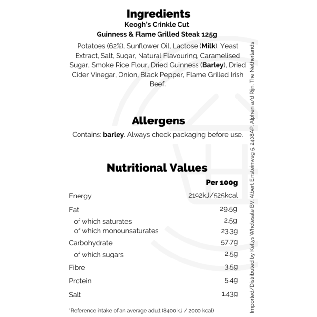 Keogh's Crinkle Guinness & Flame Grilled Steak 125g