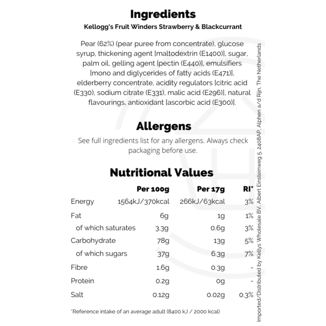 Kellogg's Fruit Winders Doubles Strawberry & Blackcurrant Rolls 5 x 17g
