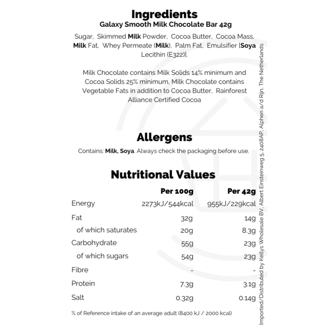 Galaxy Smooth Milk Chocolate Bar 42g