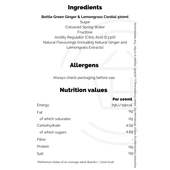 Bottle Green Ginger & Lemongrass Cordial 500ml