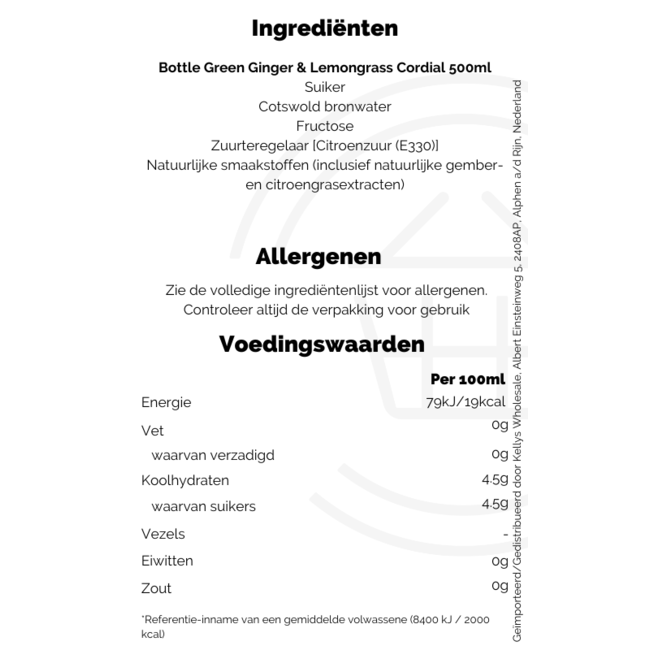 Bottle Green Ginger & Lemongrass Cordial 500ml