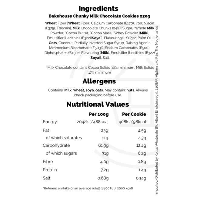 Bakehouse Chunky Milk Chocolate Cookies 220g