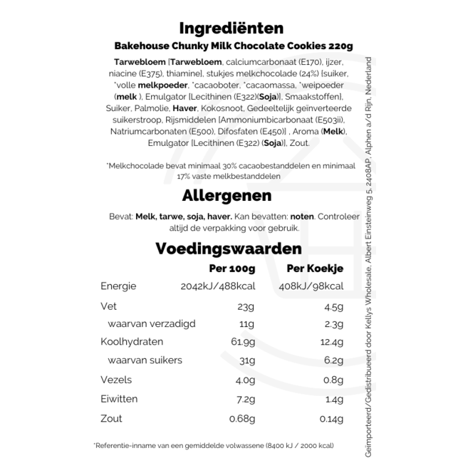 Bakehouse Chunky Milk Chocolate Cookies 220g