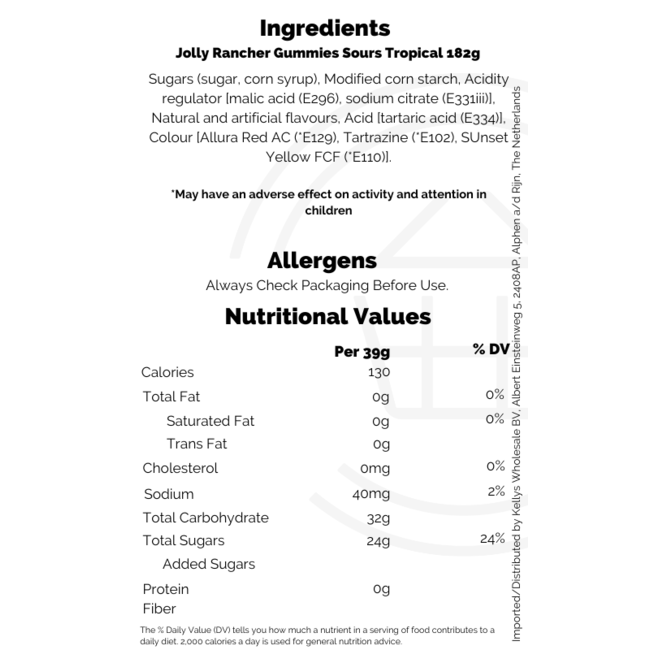 Jolly Rancher Gummies Sours Tropical 182g