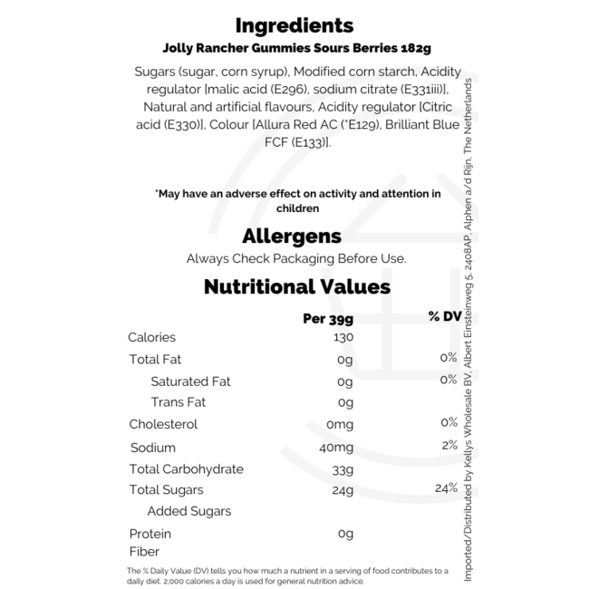 Jolly Rancher Gummies Sours Berries 182g