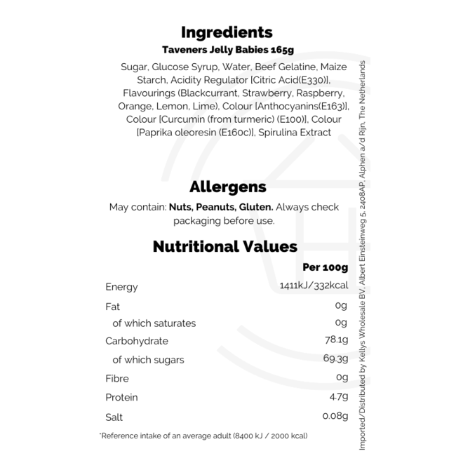 Taveners Jelly Babies 165g