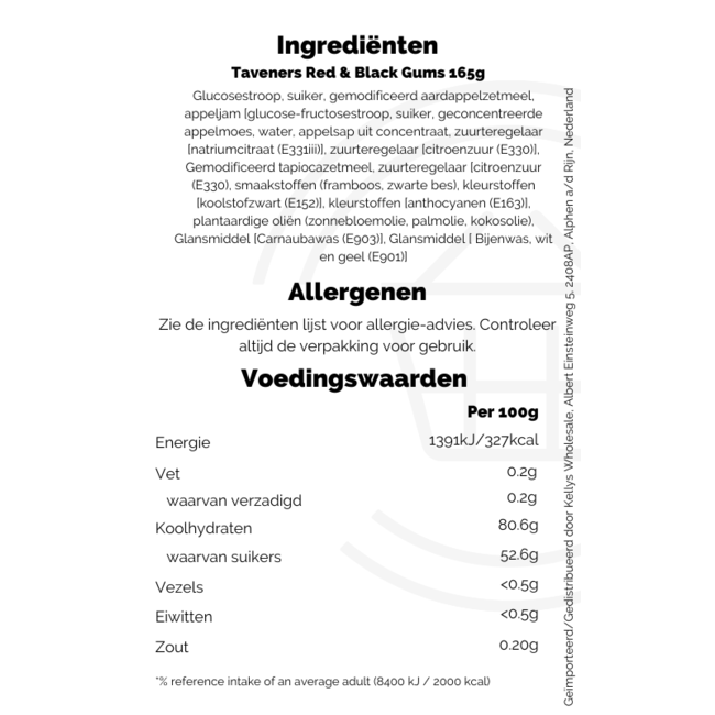 Taveners Red & Black Gums 165g