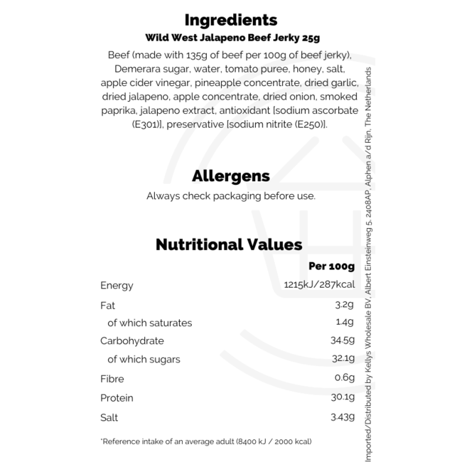 Wild West Jalapeno Beef Jerky 25g THT:  15-07-2026