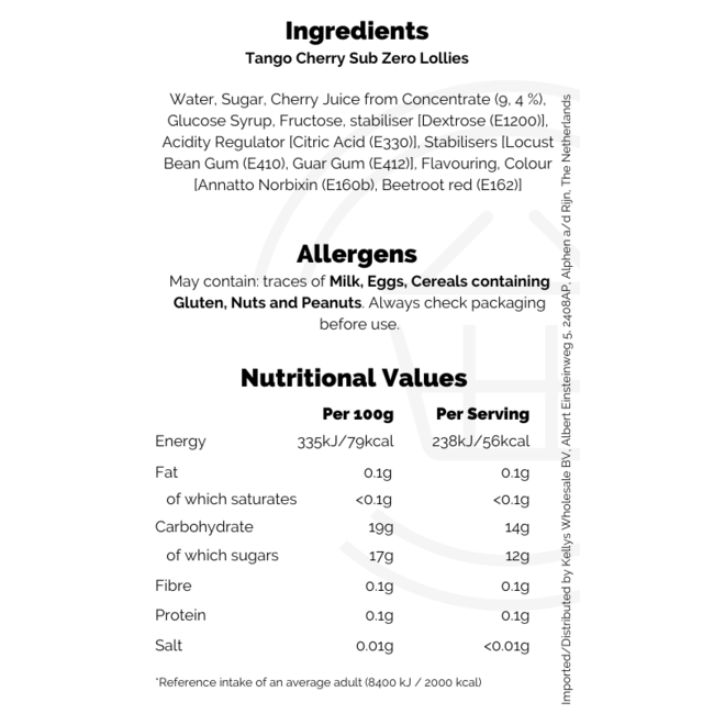Tango Cherry Sub Zero Lollies 4pk 280ml