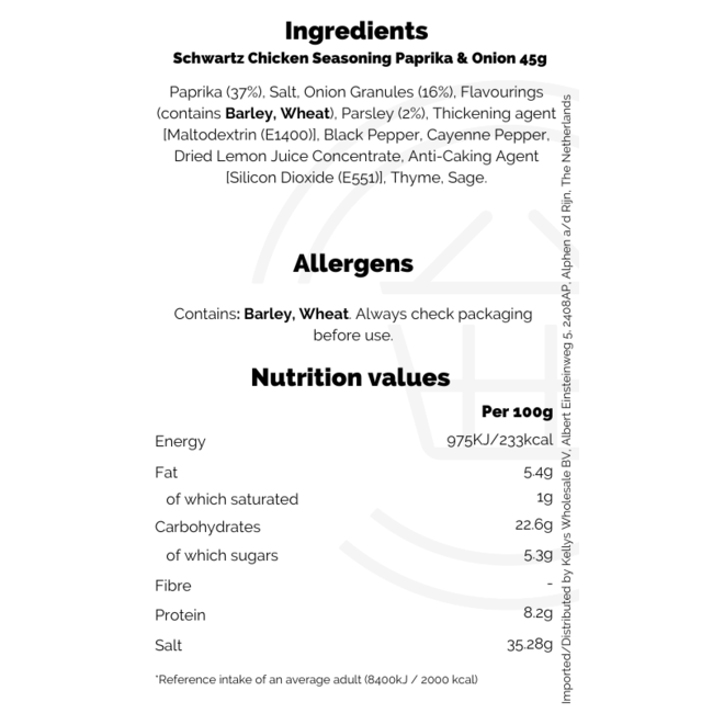 Schwartz Chicken Seasoning Paprika & Onion 45g