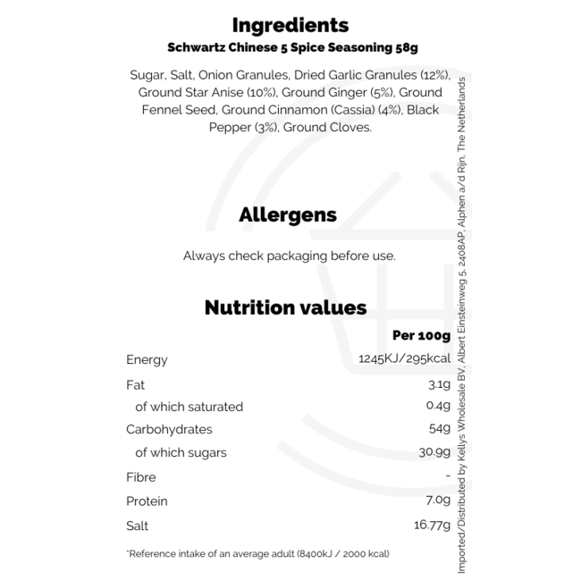 Schwartz Chinese 5 Spice Seasoning 58g – Gewürze & Kräuter