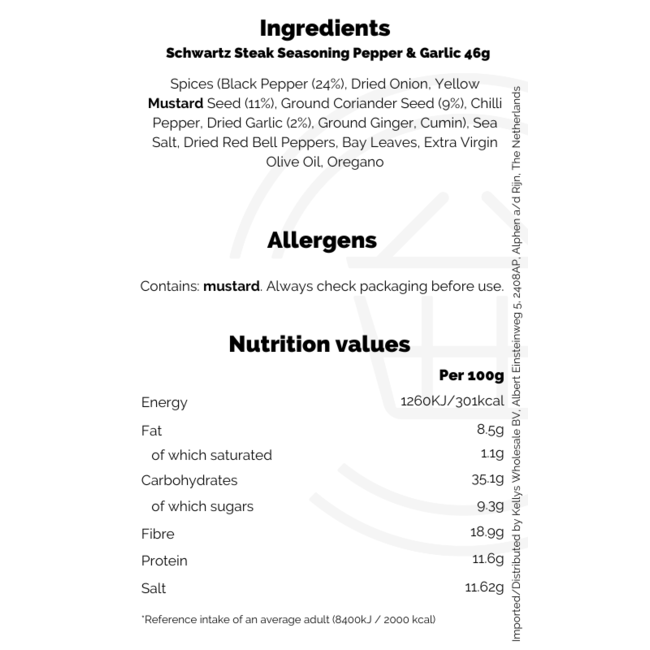 Schwartz Steak Seasoning Pepper & Garlic 46g