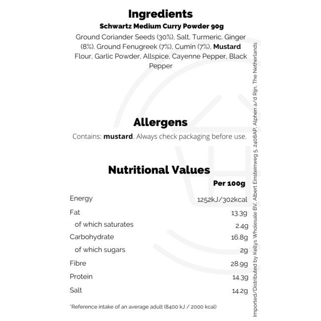 Schwartz Medium Curry Powder 90g