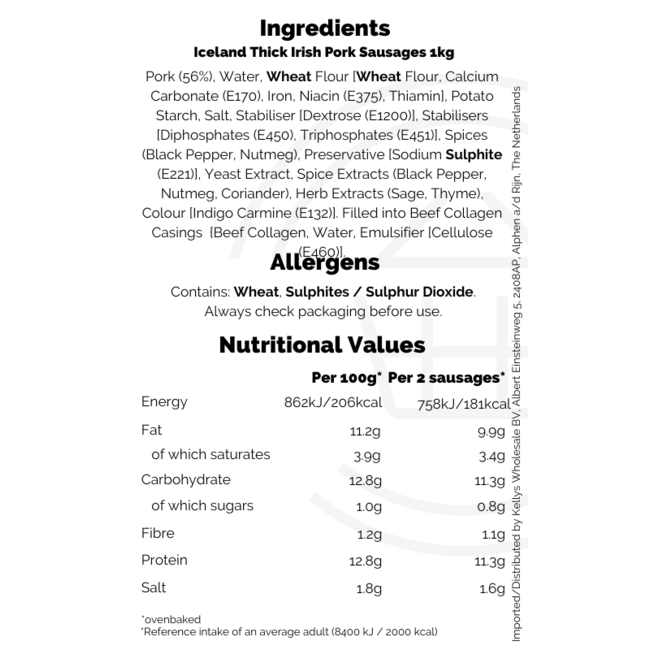 Iceland Thick Irish Pork Sausages 1kg