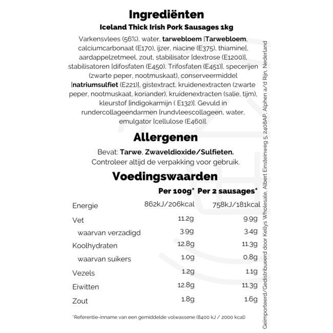 Iceland Thick Irish Pork Sausages 1kg
