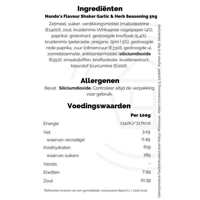 Nando's Flavour Shaker Garlic & Herb Seasoning 50g Kellys Expat Shopping