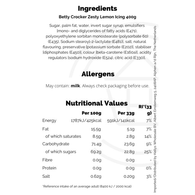 Betty Crocker Zesty Lemon Icing 400g