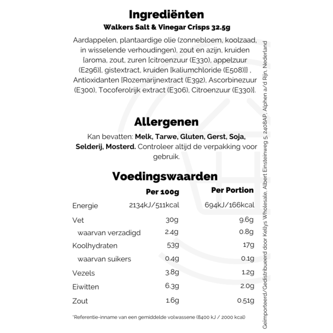 Walkers Salt & Vinegar Crisps 32.5g