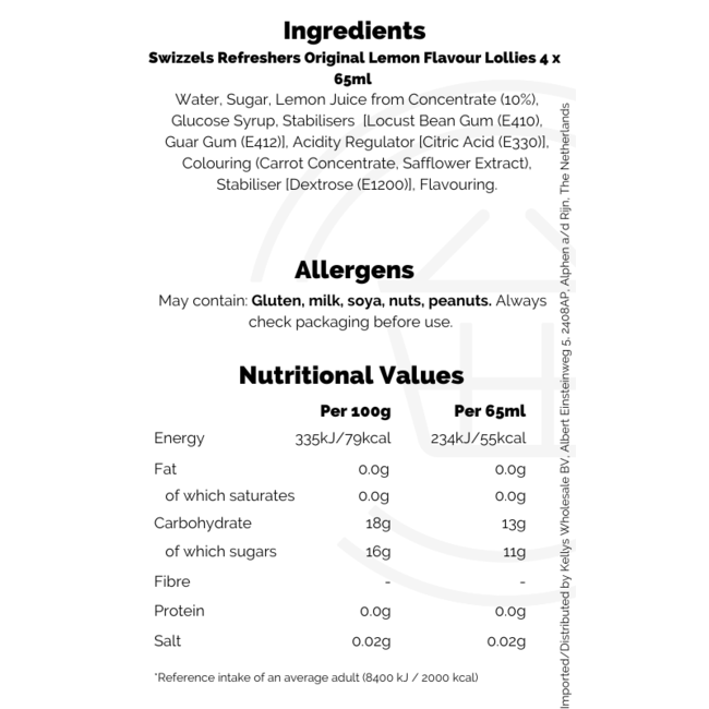 Swizzels Refreshers Lemon Flavoured Lollies 4pk 260ml