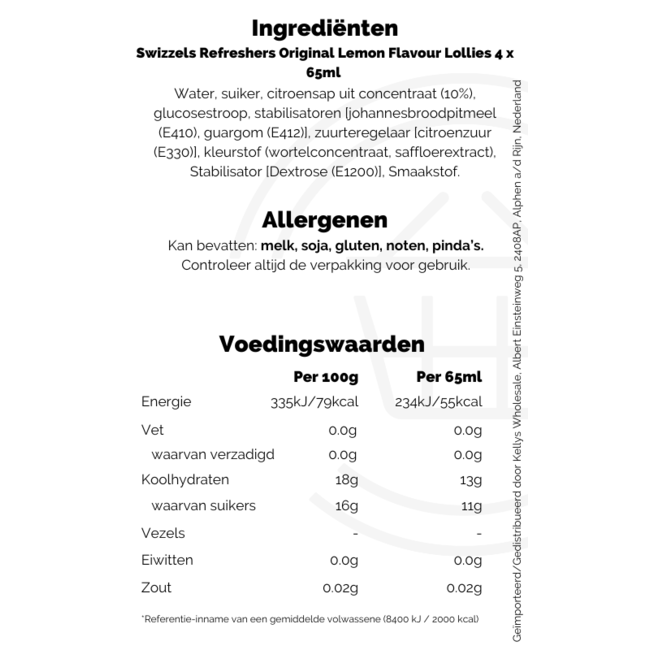 Swizzels Refreshers Lemon Flavoured Lollies 4pk 260ml