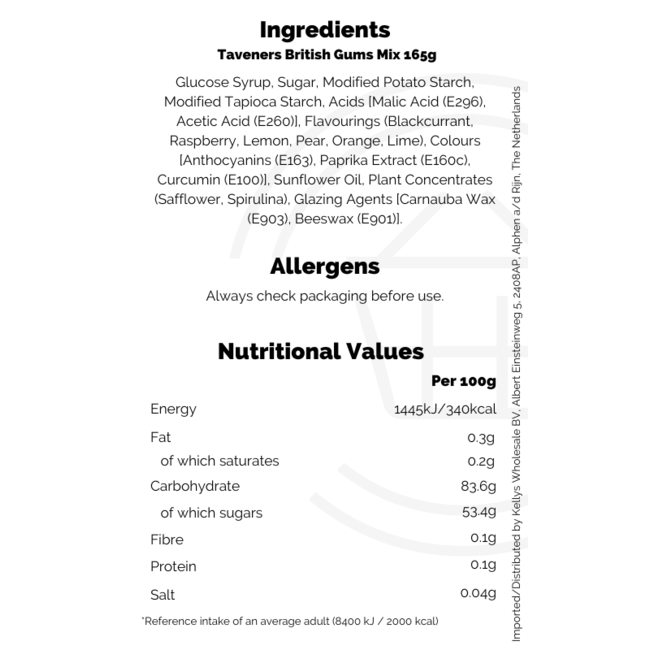Taveners British Gums Mix 165g