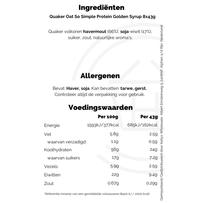 Quaker Oat So Simple Protein Golden Syrup 8x43g