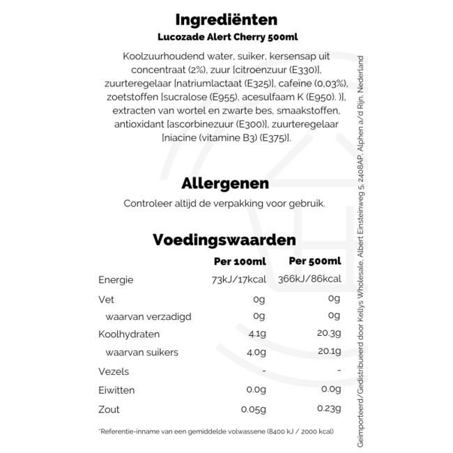 Lucozade Alert Cherry 500ml THT: 31-12-2025