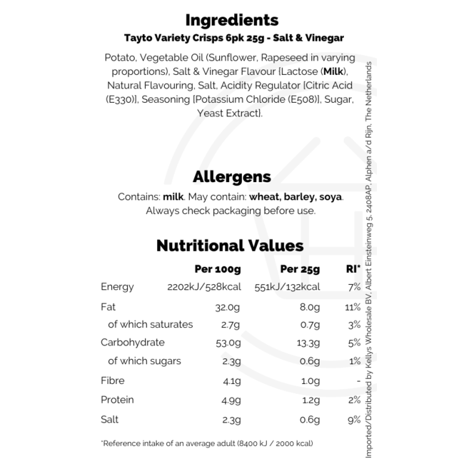 Tayto Variety Crisps 6pk 25g THT: 04-11-2025
