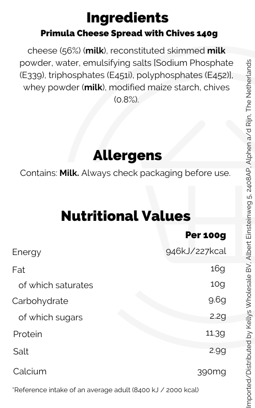 Primula Cheese Spread with Chives 140g Kellys Expat Shopping Kellys Expat Shopping