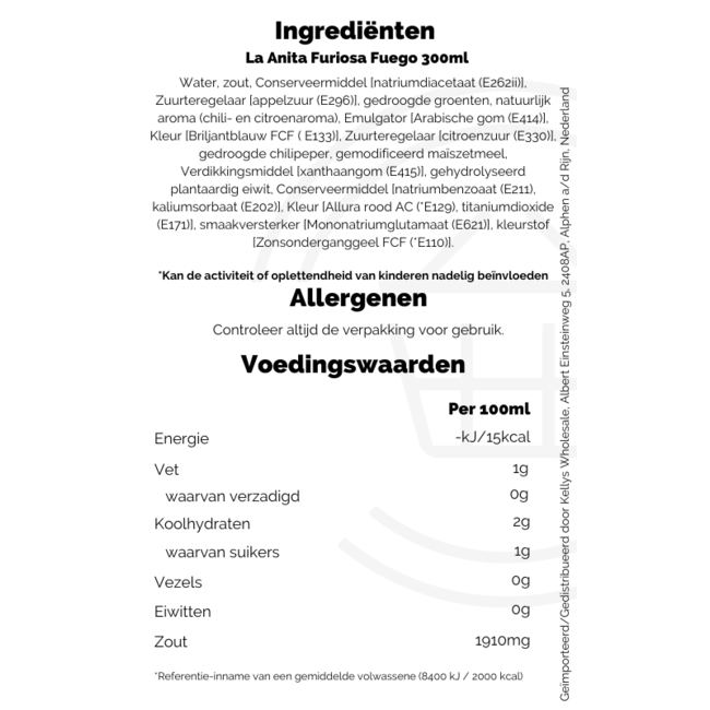 La Anita Furiosa Fuego 300ml | BBD: 30-11-2025