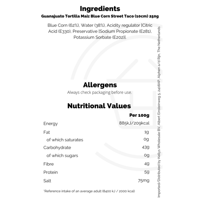 Guanajuato Tortilla Maiz Blue Corn Street Taco (10cm) 250g