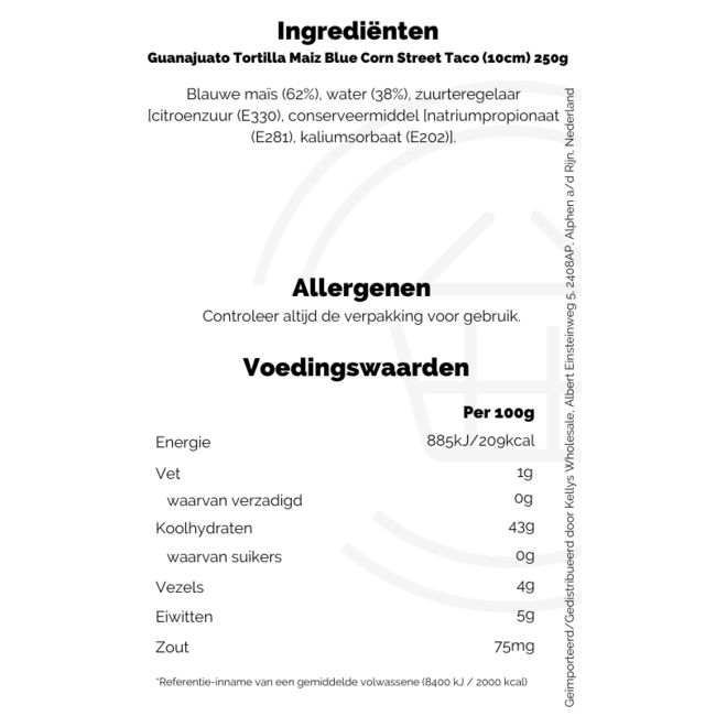 Guanajuato Tortilla Maiz Blue Corn Street Taco (10cm) 250g