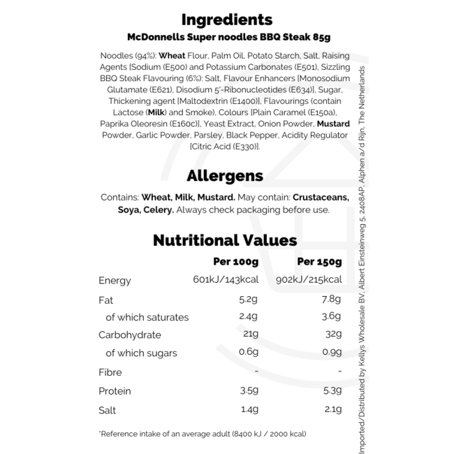 McDonnells Super noodles BBQ Steak 85g