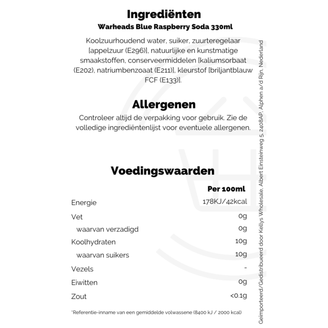 Warheads Blue Raspberry Soda 330ml