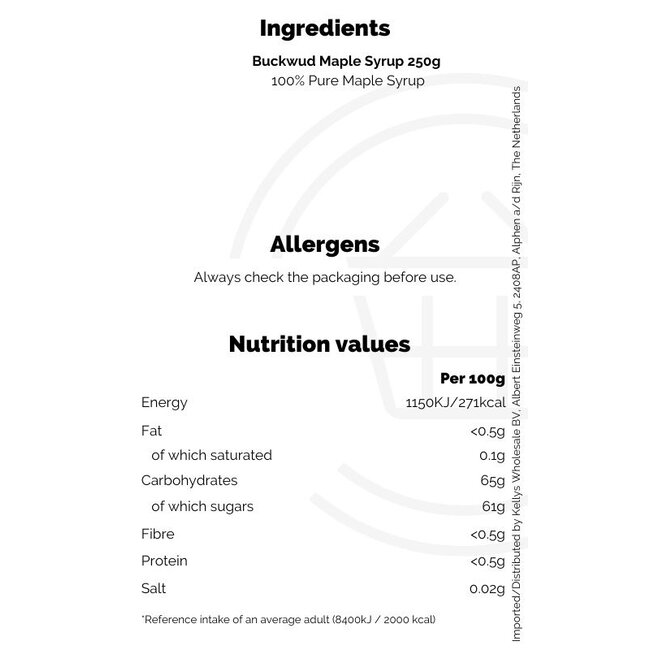 Buckwud 100% Maple Syrup  250g