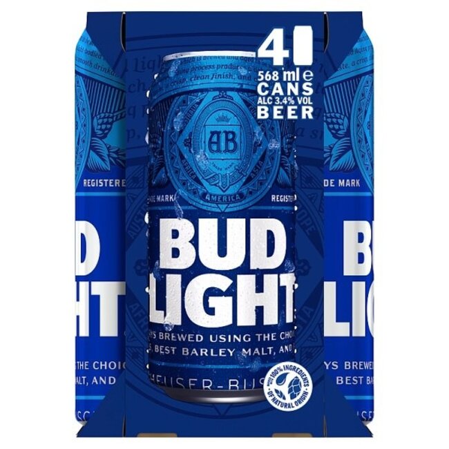 Bud Light 4pk Pint ABV 3.4% 4x568ml