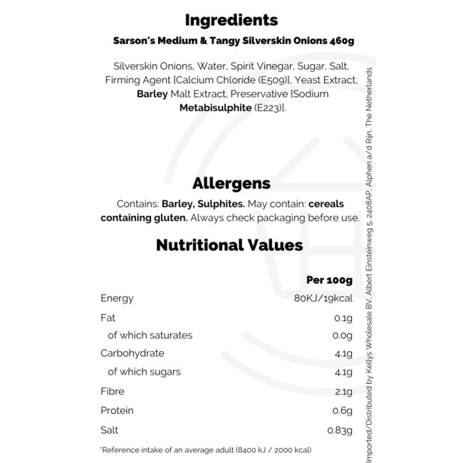 Sarson's Medium & Tangy Silverskin Onions 460g – Eingelegte Zwiebeln