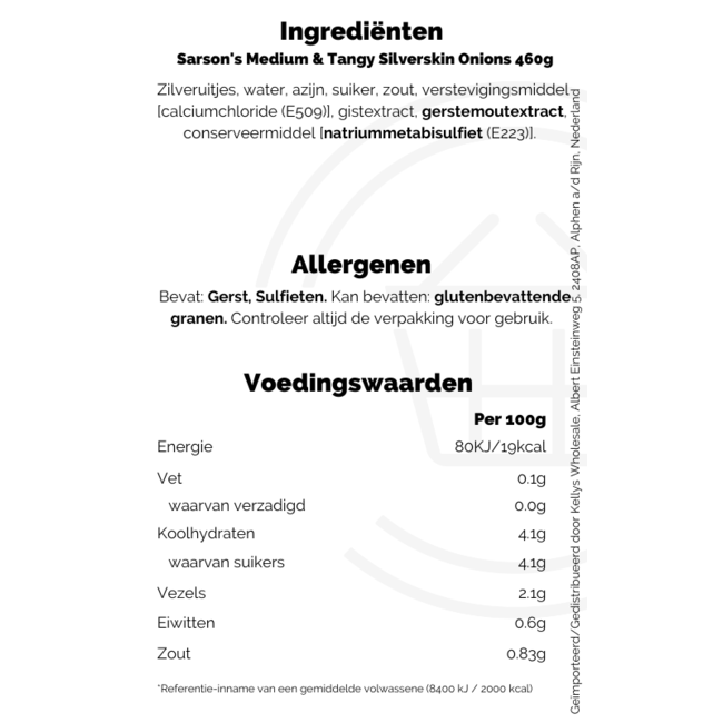 Sarson's Medium & Tangy Silverskin Onions 460g